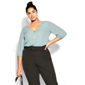NWT CITY CHIC Sexy Fling Elbow Sleeve Top in Seafoam Size XS/14